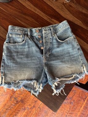 7 For All Mankind Distressed Light Blue Denim Shorts